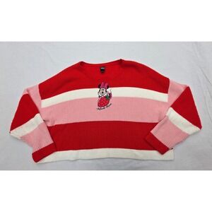 Her Universe Disney Women Size 1 XL Minnie Mouse Strawberry Striped Knit Sweater